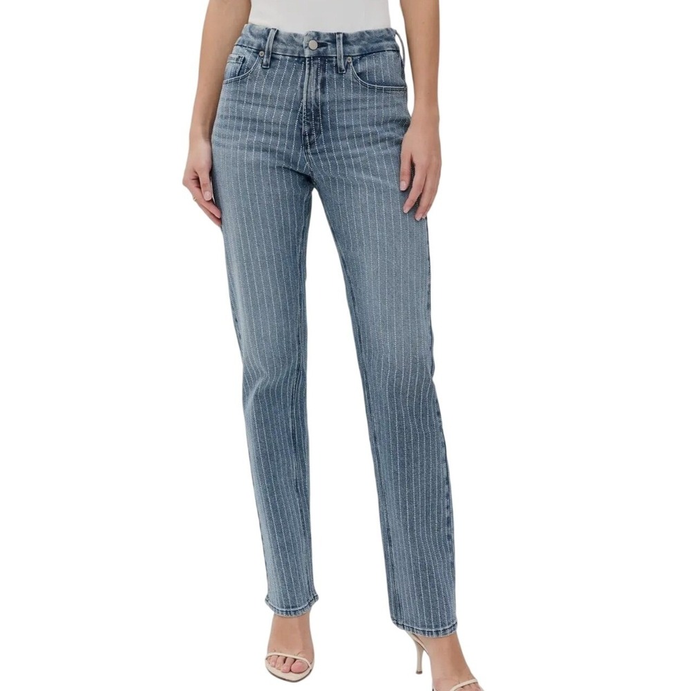 Good American Good Icon Straight‎ Leg Jeans Rhinestone Embellished Denim Size 15